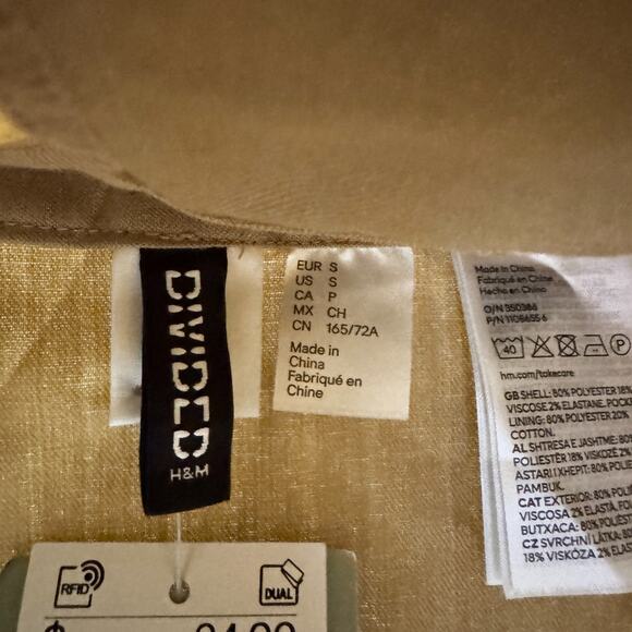 H&M Divided Skirt Women Size Small Tan Linen Mini Pockets Business Preppy - Picture 2 of 10